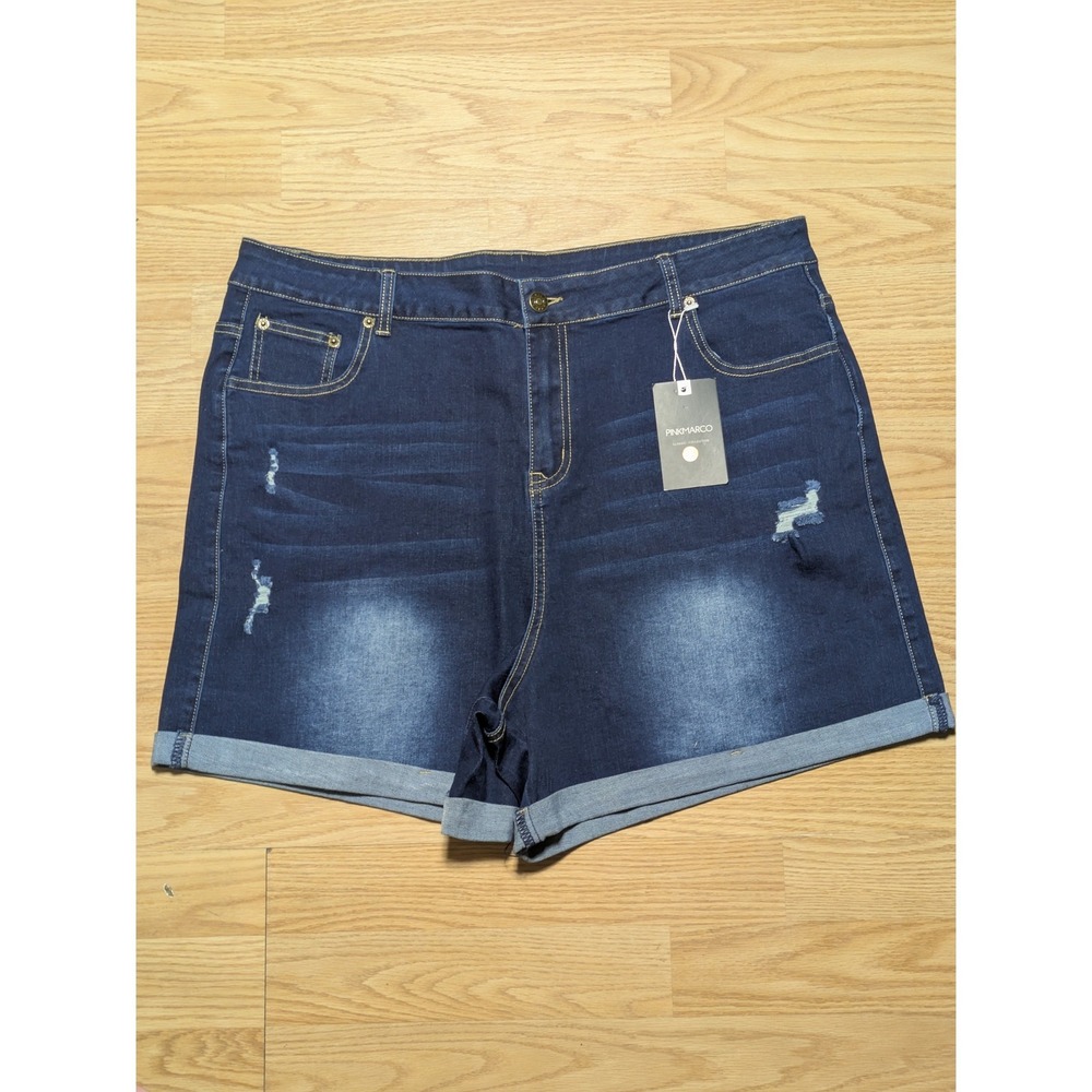 Pinkmarco Womens Distressed Cuffed Denim Jean Shorts Blue 2XL